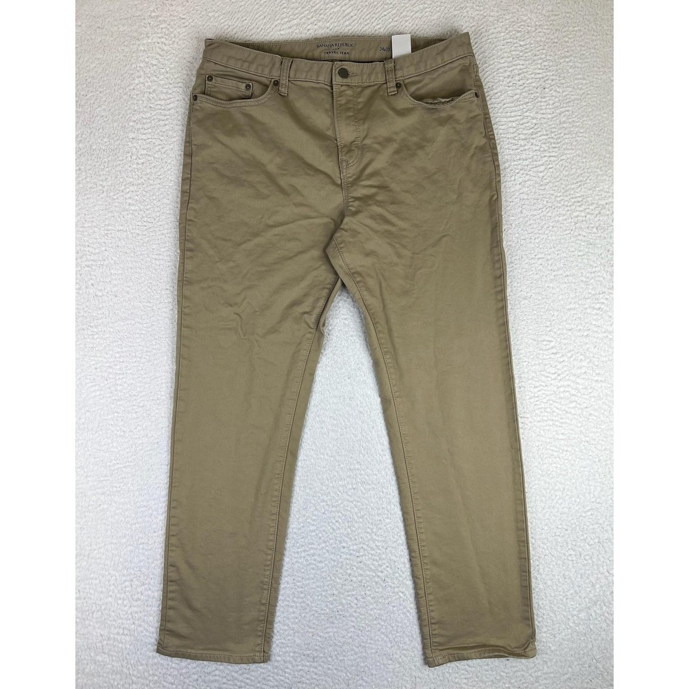 Banana Republic Travel Jeans Mens 34x32 Khaki Athletic Tapered Stretch 599223